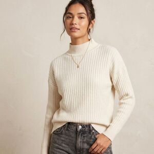 Marled Women's Sweater Cream  Ribbed Knit Mock Neck Cozy Soft Sz S Minimalist